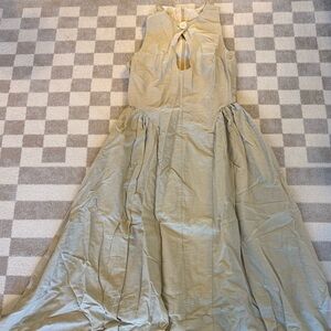 Cotton & Linen Pleated Cutout Long Dress | Off-White | Size: Small